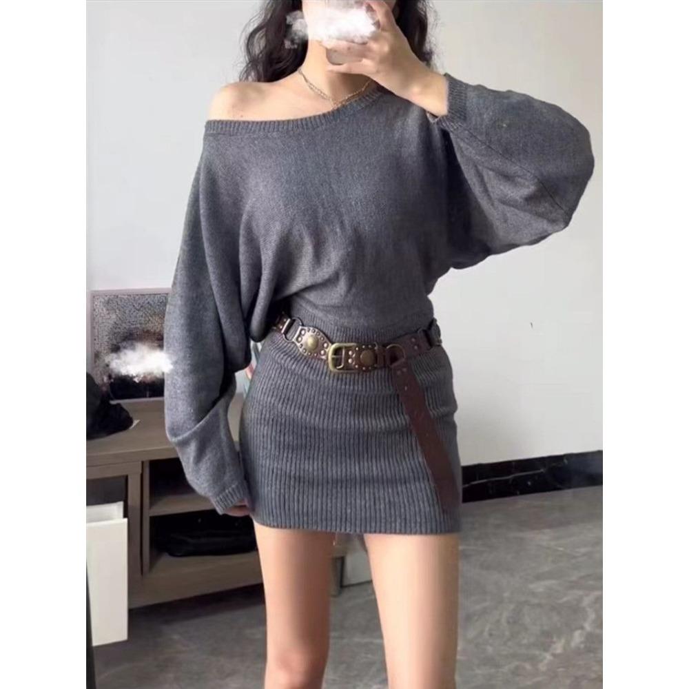 Осеннее женское трикотажное платье для взрослых с вырезом-лодочкой и открытыми плечами, с длинным рукавом, с высокой талией, облегающие мини-платья, вязаные платья