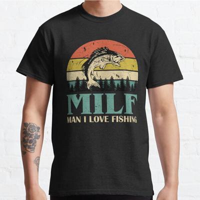 Плюс размер S-3XL MILF Man I Love Fishing Ретро Винтаж Закат Забавная рыболовная принтованная футболка Мужские топы Модная одежда Футболки