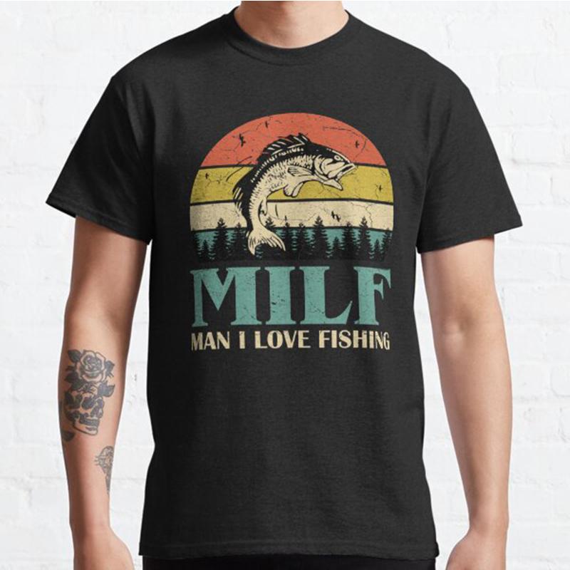 Плюс размер S-3XL MILF Man I Love Fishing Ретро Винтаж Закат Забавная рыболовная принтованная футболка Мужские топы Модная одежда Футболки