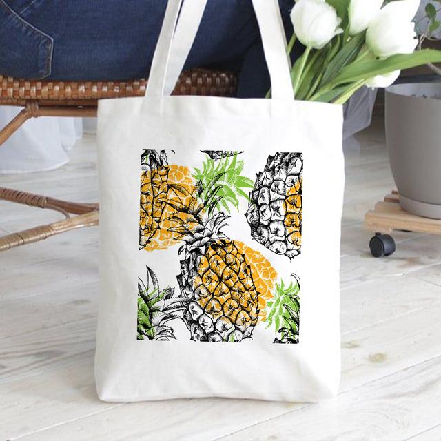 Модные белые сумки из холста, сумка для книг, женская милая ананасовая музыкальная сумка с принтом, эко многоразовая сумка для покупок, дорожная сумка для хранения, студенческий подарок