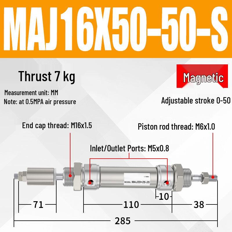Adjustable Stroke Mini Stainless Steel Pneumatic Cylinder (maj16/20/25/32/40X100-25-50sca)