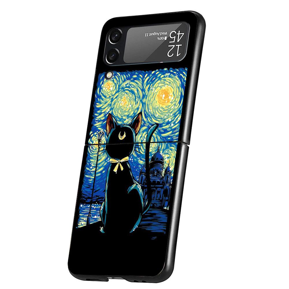 Black Cat Cartoon Cute Cover Phone Case For Samsung Galaxy Z Flip 7 6 5 4 3 5G Flip7 Flip6 Flip5 Flip4 Flip3 Black Fundas Shell