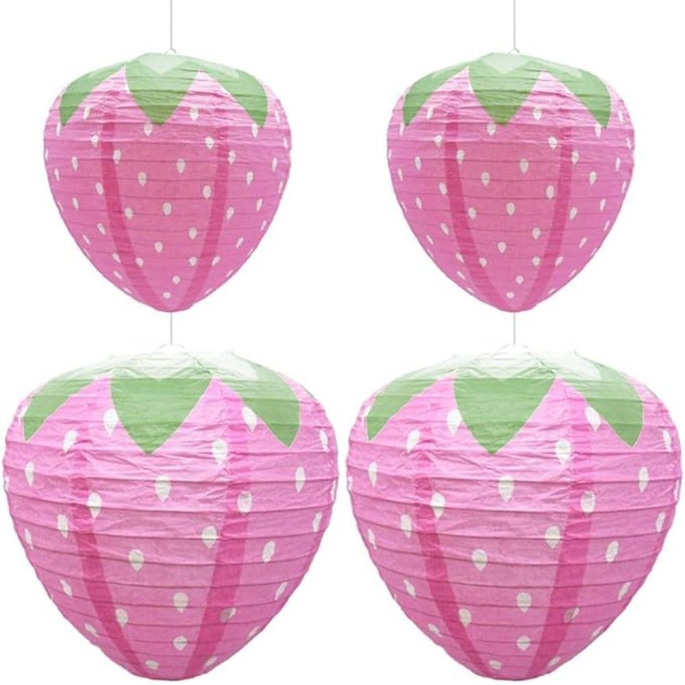 3D Pink Strawberry Lantern Handheld Hanging Lantern Ball Paper Lantern Party Decoration