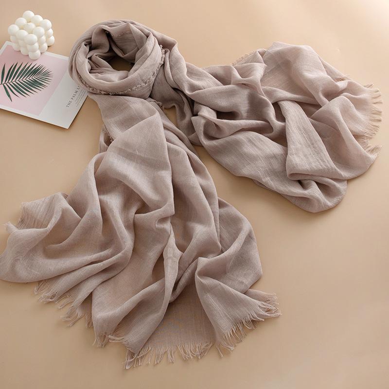 Solid Color Cotton And Linen Scarf Women'S High-End Sense Thin Long Yarn Scarf Sunscreen Shawl Commuter Simple Silk Scarf