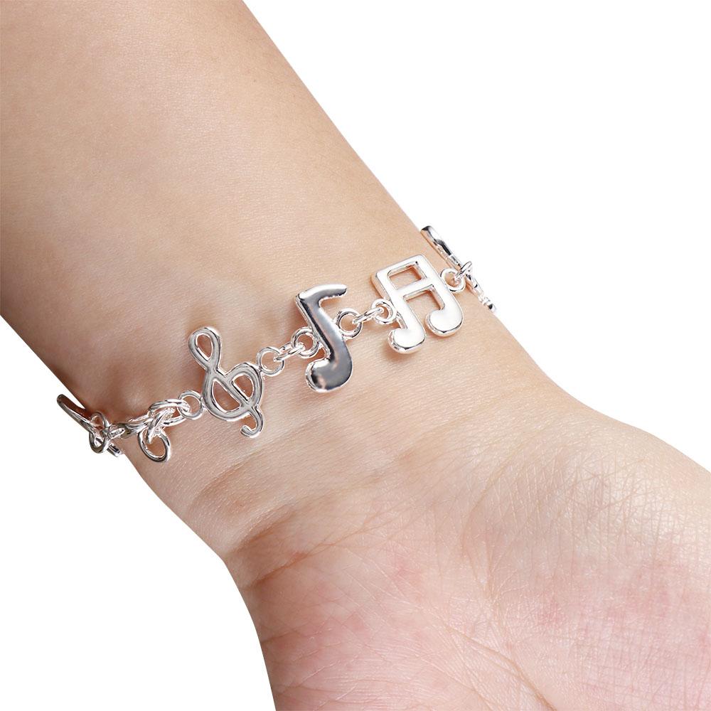 Aesthetic Silver Bangle Adjustable Eight Note Hand Chain Beautiful Music Note Bracelet  Hipster