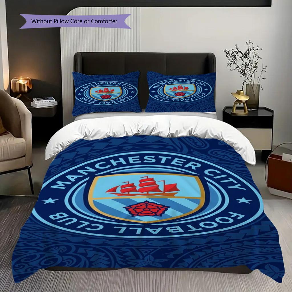 Manchester City Football Club Emblem Three-piece set (1 * duvet cover + 2 * pillowcase, without core) 2DFlat Soft and comfortable Bedding set