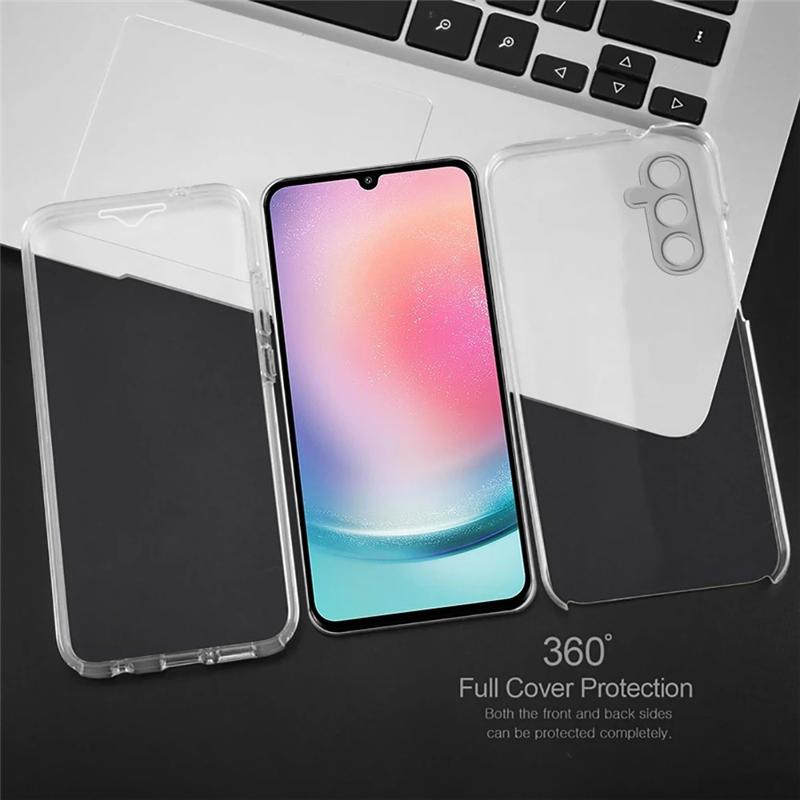 Прозрачный силиконовый двойной чехол на 360° для Samsung Galaxy A55 A15 A05S A54 A14 A04S A53 S23 S24 Ultrs Plus Redmi Note 13 iPhone 15 14 13 12 Pro Max полное покрытие