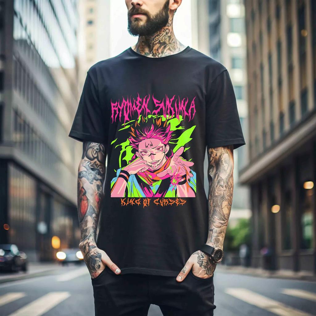 Футболки унисекс из 100% хлопка, мужские и женские, Ryomen Sukuna, Jujutsu Kaisen Anime Itadori, черная футболка, прочная 014