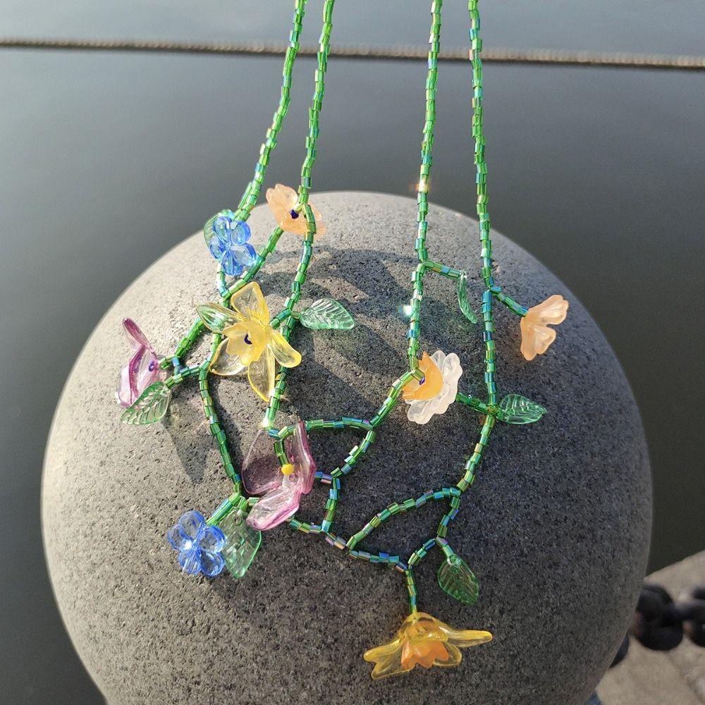 Korean Style Resin Flower Necklace Minority Design Asymmetric Earrings Beaded Dangle Earring  Women