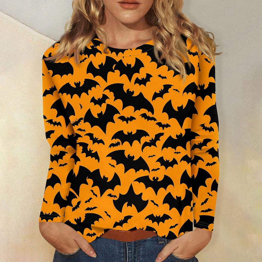 Women's Fashion Casual Halloween Printed Round Neck Long Sleeve Pullover Top