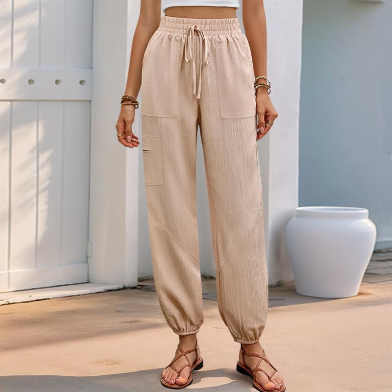 YYFS Women's Fashion Casual Solid Color Print High Waist Trousers Pants & Capris