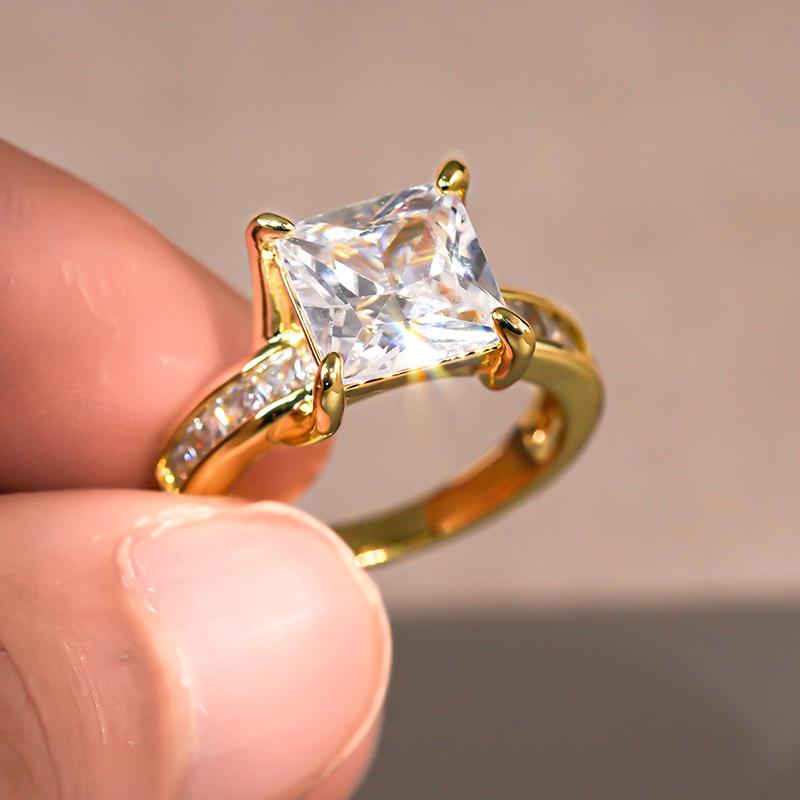 Princess Square CZ Finger Ring Female Luxury Wedding Band Accessories Gorgeous Gold Color Engagement Accessories Jewelry