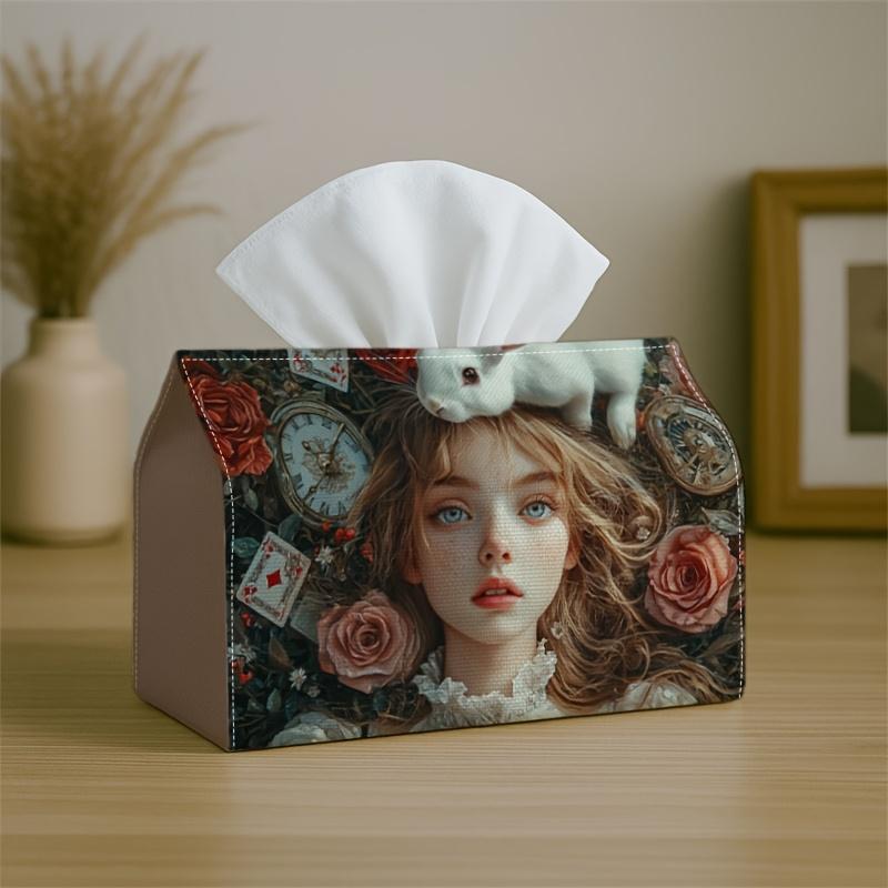 1pc Surreal Romantic Portrait Tissue Box - Girl Rose Dreamy, Office, Parties, for Living Room, Kitchen, Events - Decorative Desk Decor, Home Organiza