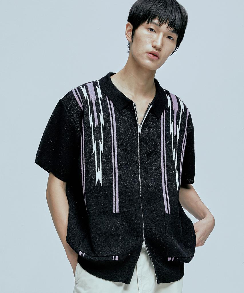 KND Navajo Boucle Knit Half Cardigan Black