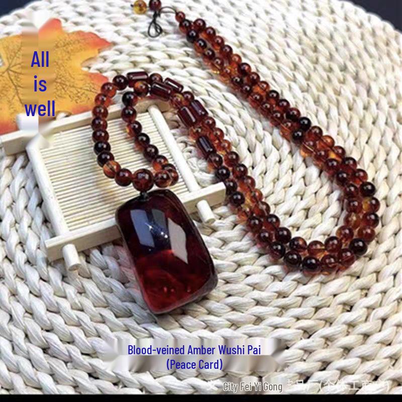 Женский Браслет из Квадратного Медового Воска с Кровяным Янтарём - Универсальное Украшение в Китайском Стиле