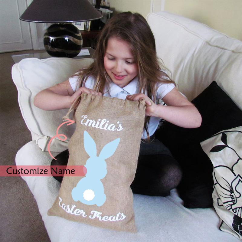 Personalised Custom Name Bunny Rabbit Egg Hunt Basket Jute Bucket Kid Boy Girl Gift Easter Treat Toy Egg Collecting Bag 2025