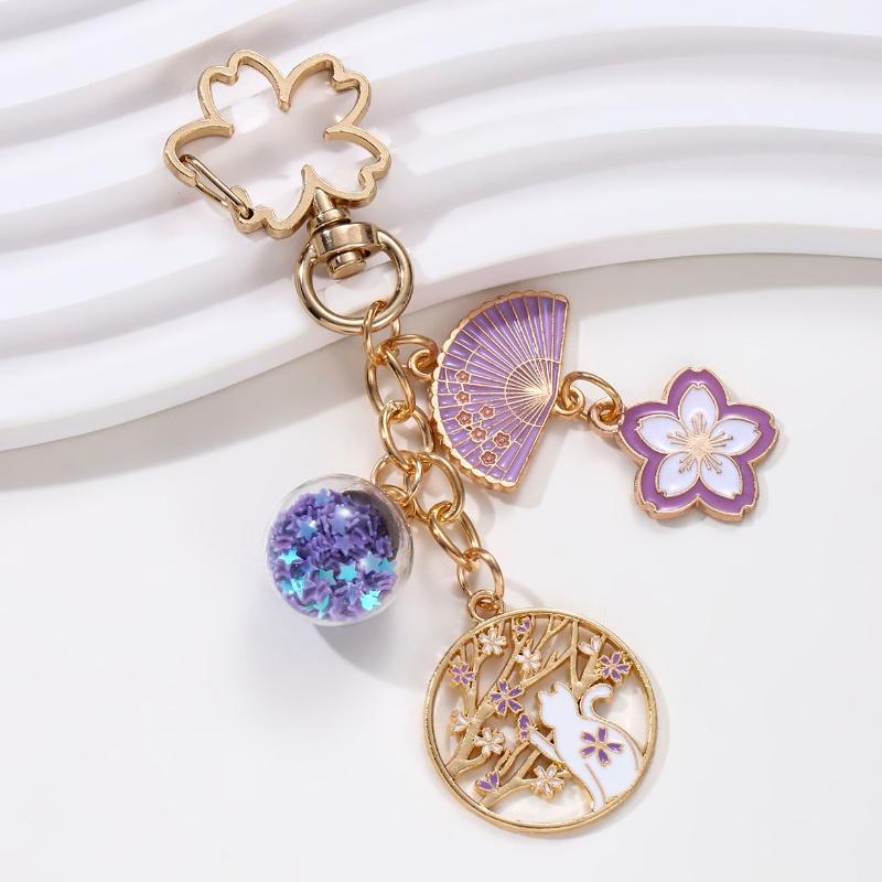 Cute Cherry Blossom Fan Rabbit Enamel Flower Animals sakura For Women Girls Good Gift Handmade Jewelry Set Bag Charm