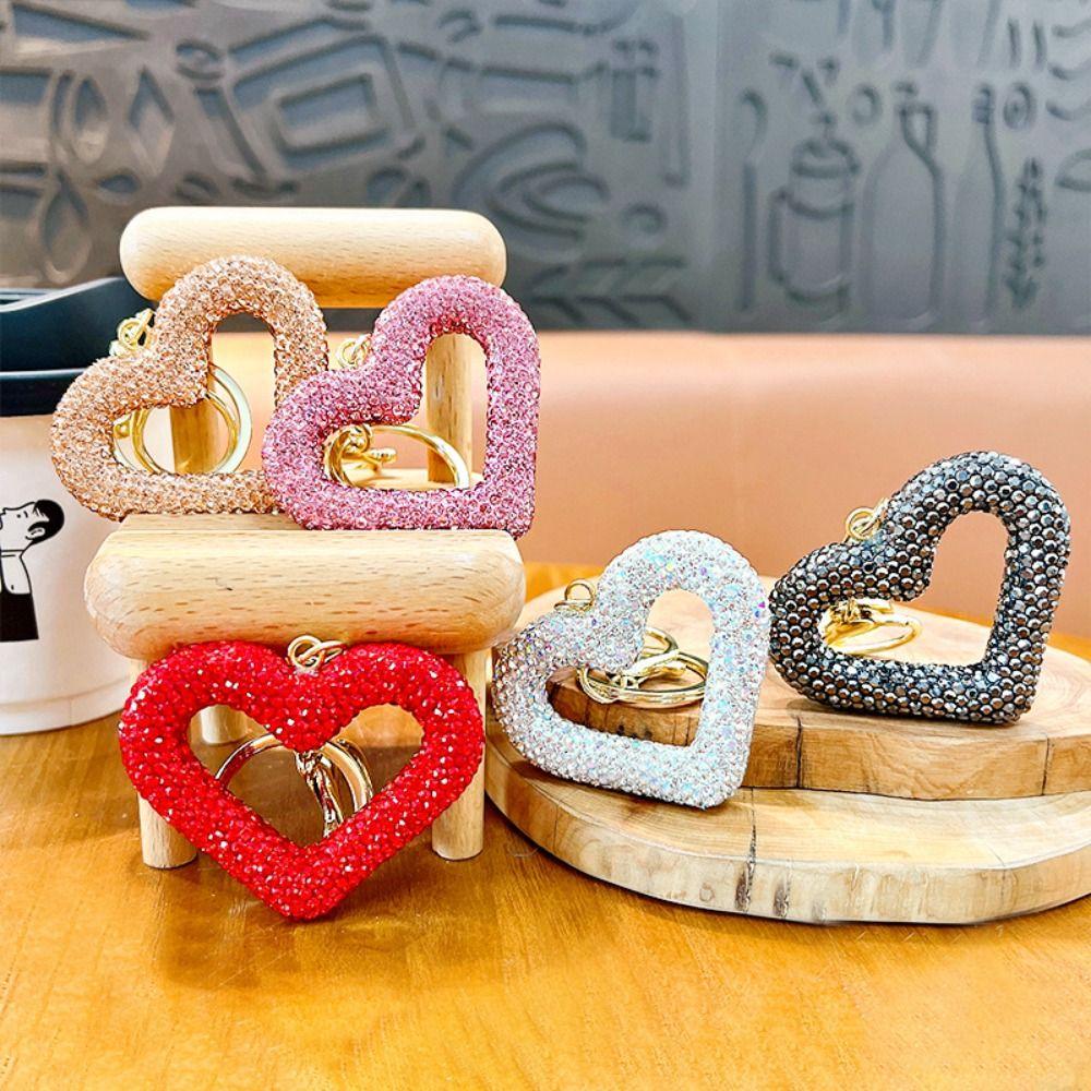 Инкрустированное Сердце Полный Бриллиант Любовь Брелок Кожаный Шнурок Полый Водяной Бриллиант Подвеска для Ключей Любовь Полный Бриллиант