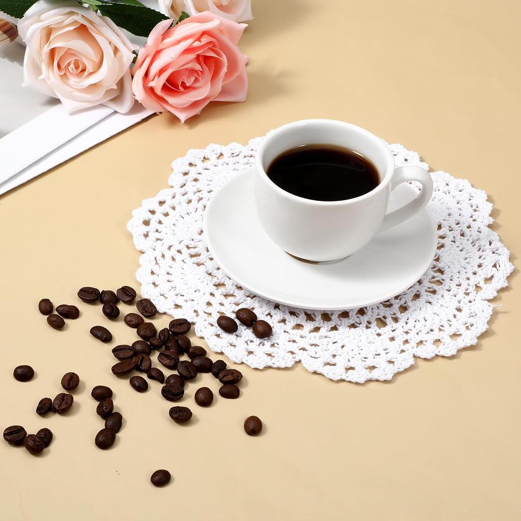4 Pcs 8 Inch White Vintage Crochet Doilies Round Lace Doily Lace Coasters Cotton Lace Doilies Lace Doilies for Tables Lace Coastersfor Kitchen Dining