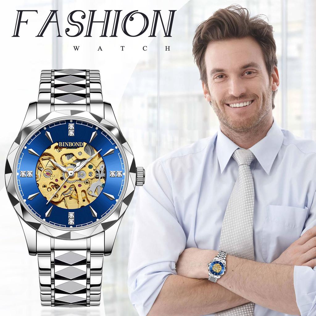 Automatic Skeleton 3ATM Waterproof Luminous Analog Stainless Steel Simple Stylish Casual Business Fashion Accessories Birthday Anniversary Christmas