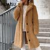 Осенне-зимнее женское меховое пальто с длинными рукавами и лацканами, женское плюшевое верхнее пальто