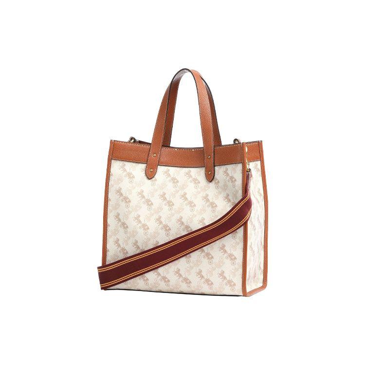 Coach Field 30 Classic Horse And Carriage Print Large Capacity Leather Tote Bag Women tote Brown White C8461-B4TXF