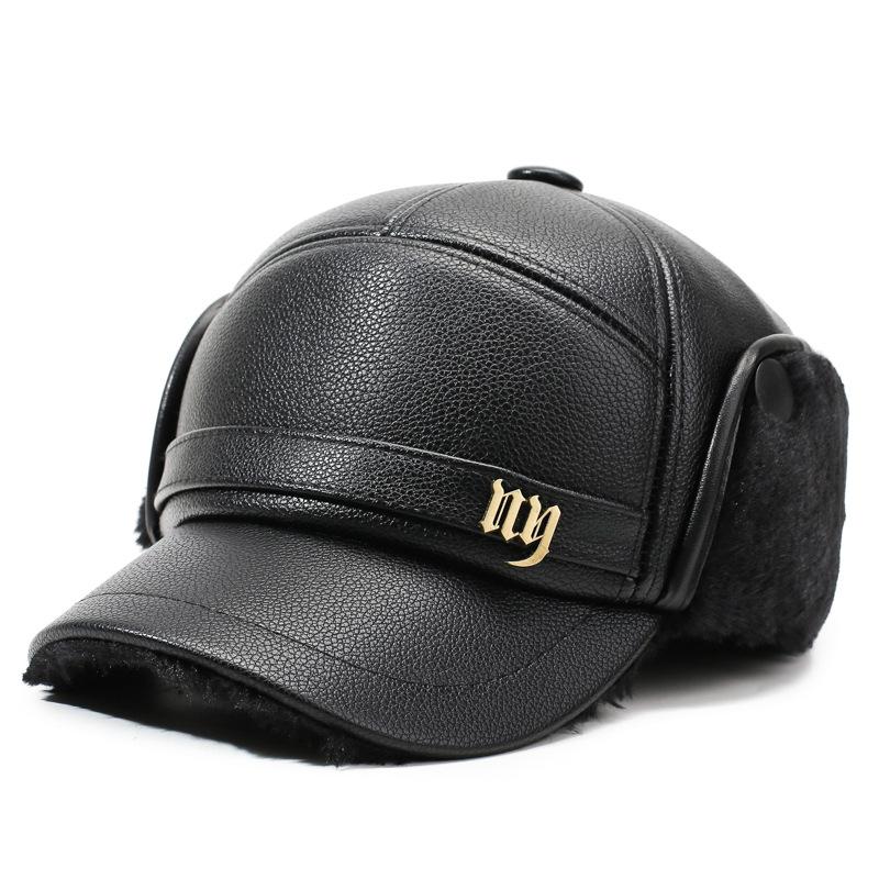 Men's Leather Hat Winter Warm Ear Protection Hat for Middle-Aged and Elderly People Bomber Hat Thick Cold-Proof Cap