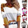 Color Matching Leopard Print Round Neck Casual Sweater Autumn and Winter Women's Knitwear Women's Pullover Long-sleeved Bottoming Shirt