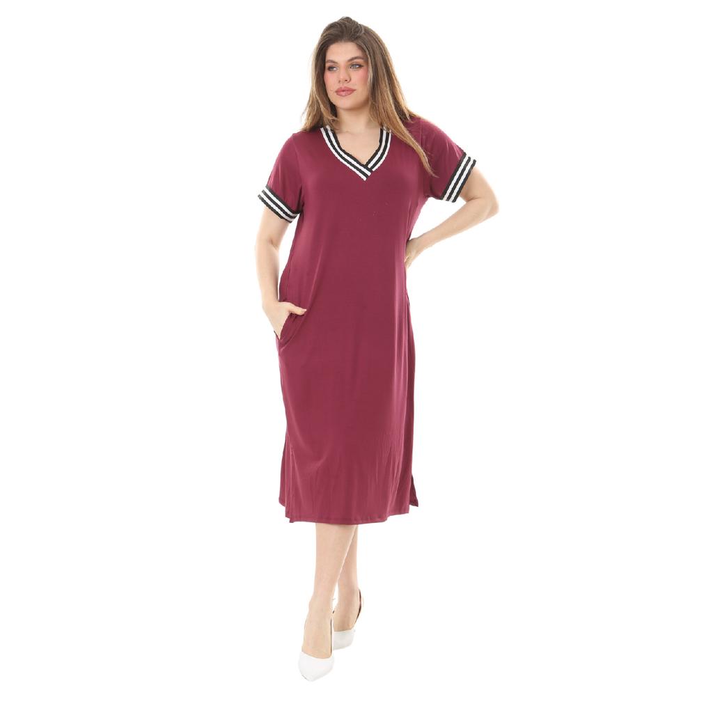 Women's Plus Size Short Sleeve Black V-neck Viscose Dress