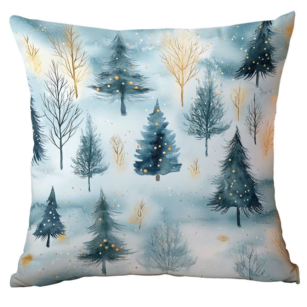 Новая Рождественская наволочка Домашнее Рождественское украшение Подушка Синие елочные шары Сосна Снежная сцена
