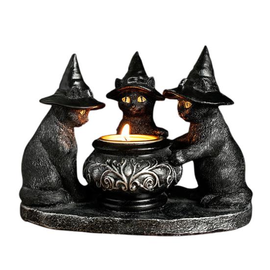 Подсвечник в виде черного кота, смоляной подсвечник в виде кошек на Хэллоуин с ведьмиными шляпами, винтажный подсвечник, настольное украшение, подарок для любителей кошек