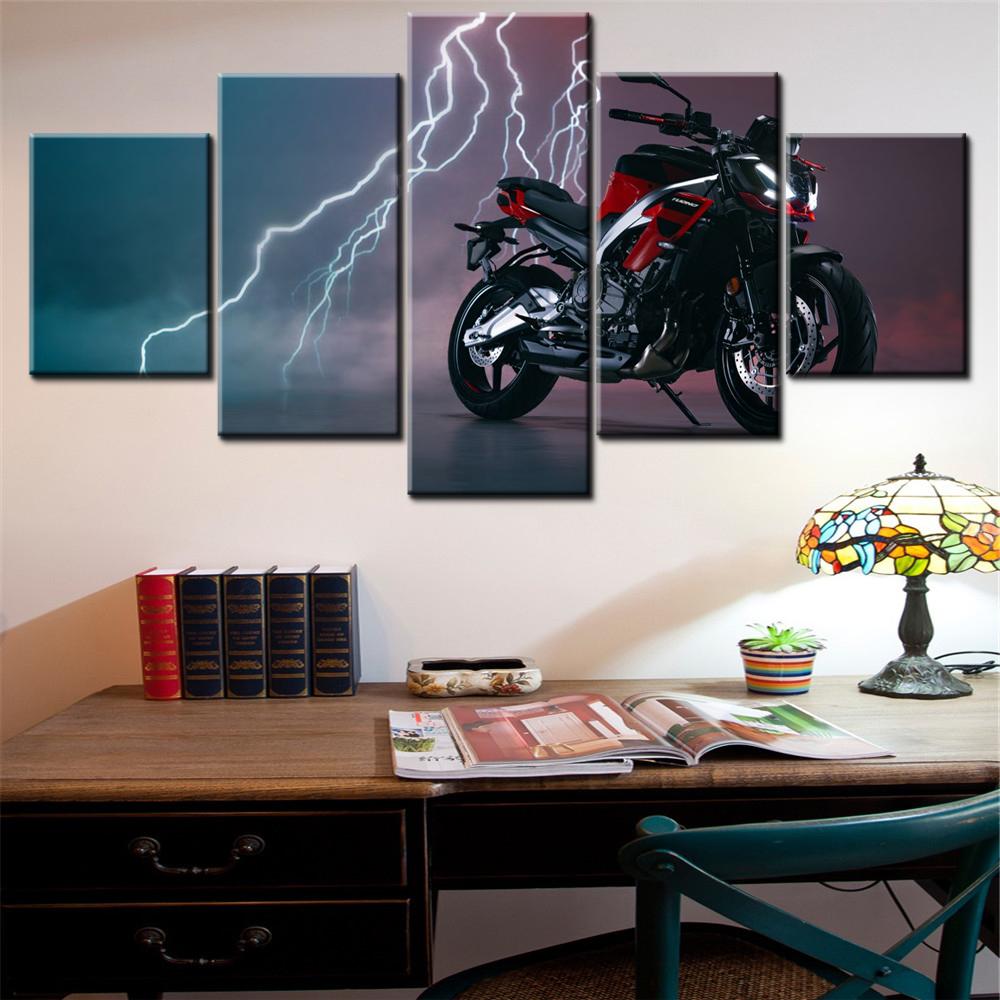 5 Pieces Canvas Wall Arts Poster Painting Bikes 2025 Wallpaper Home Decor Picture Printing For Living Room Interior Artwork