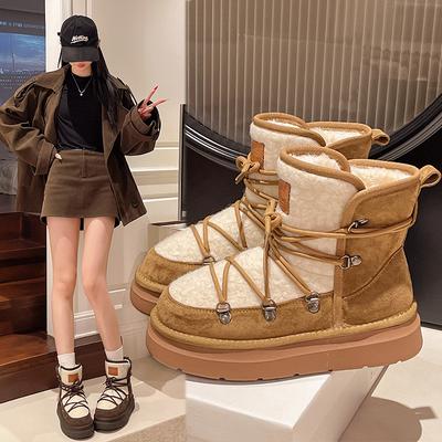 Нишевый ретро-стиль, ремешки, зимние женские ботинки 2025, новые, на толстой подошве, нескользящие, хлопковые ботинки Северо-Востока, ботинки Мартин
