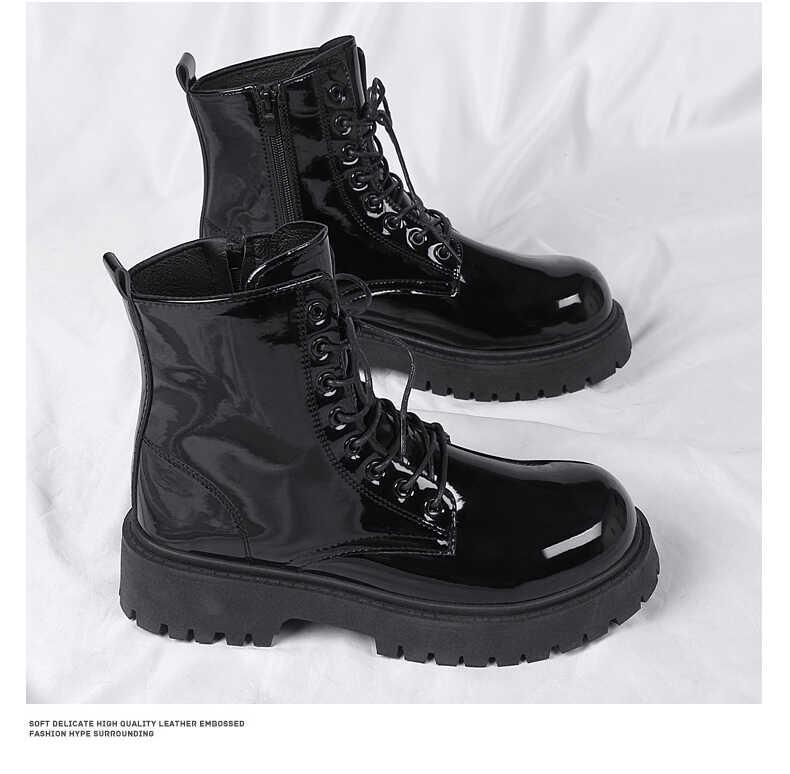 COS Men's Genuine Leather British Style Height-Boosting 10cm Motorcycle Martin Boots