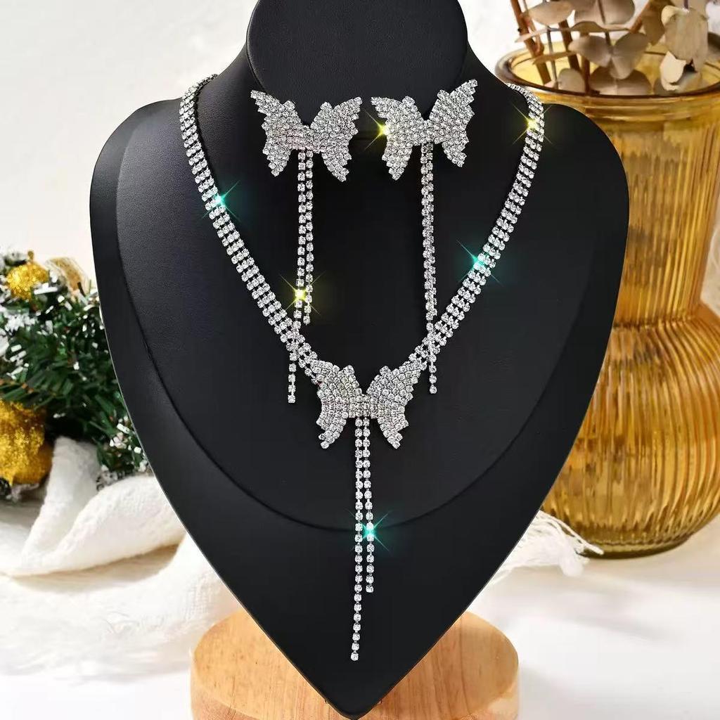 Сверкающее ожерелье с бриллиантами и набор серег для невесты - Элегантные свадебные и вечерние украшения