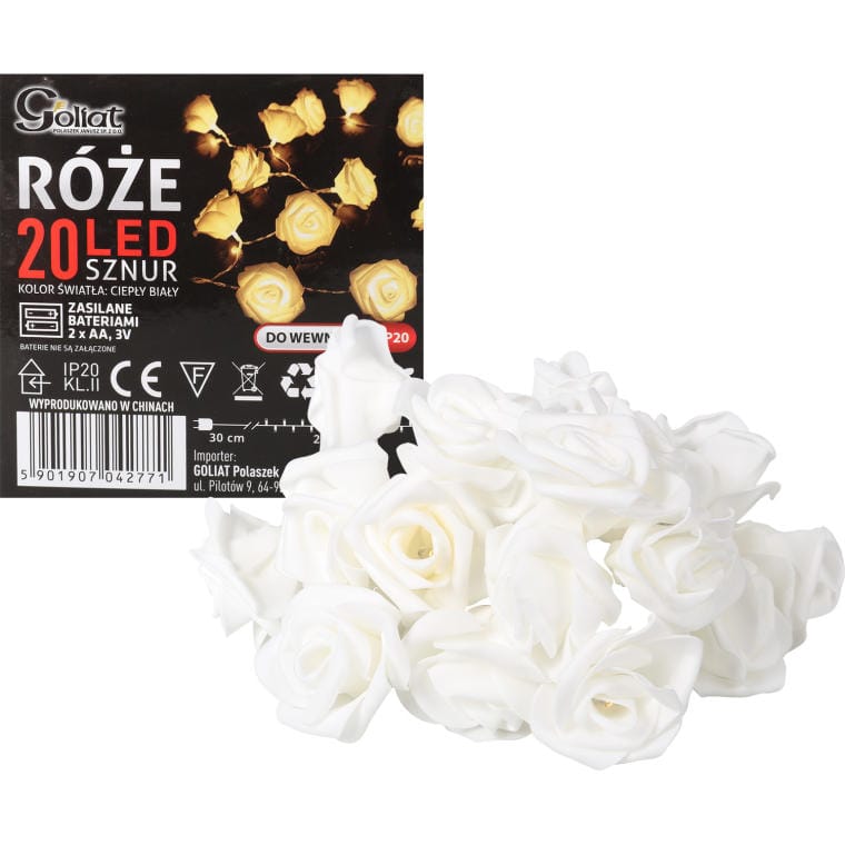 Christmas Decorative String with White LED Roses, 3m Long