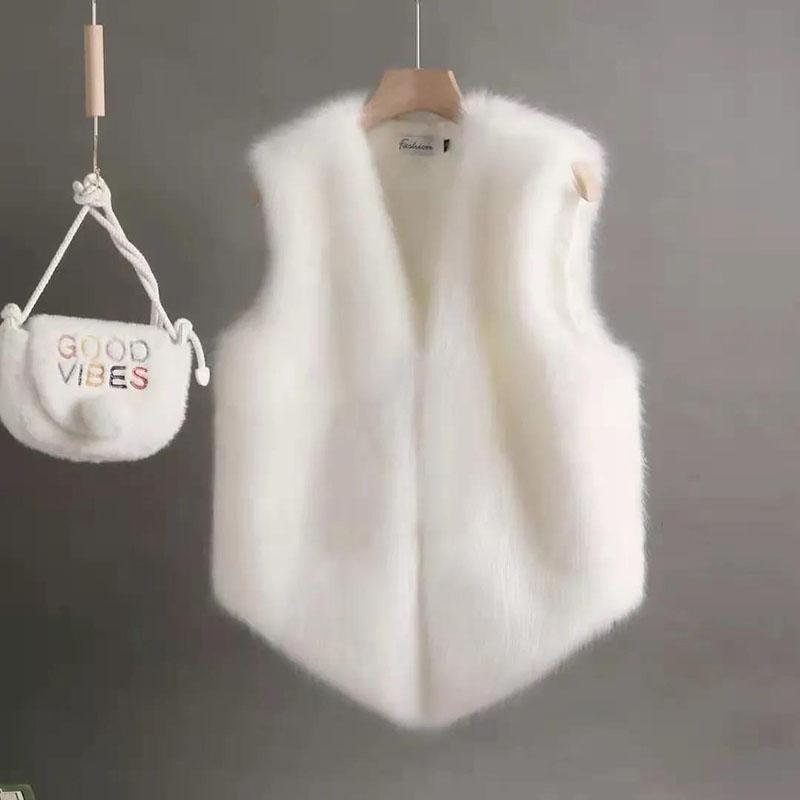 Зимний меховой жилет из искусственного кроличьего меха, короткий тонкий жилет, корейская версия, тонкий плюшевый жилет