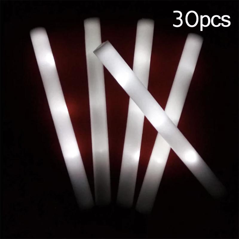 15/30Pcs LED Glow Foam Sticks Bulk Colorful RGB Light Cheer Tube for Xmas, Wedding, Birthday Party Supplies