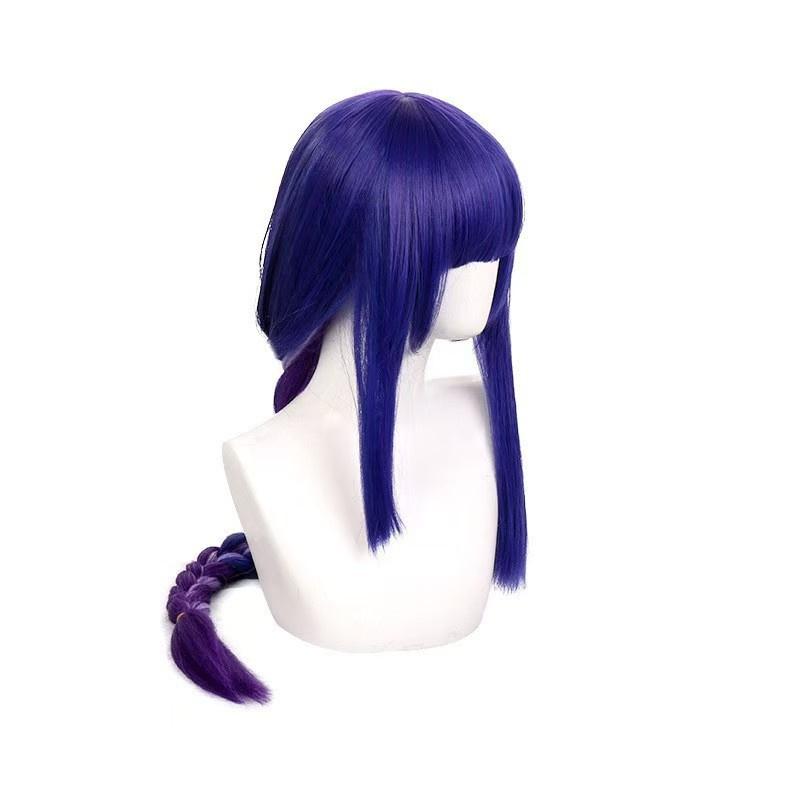 Genshin Impact Baal Cosplay Raiden Shogun Cosplay Wig 100cm Blue Purple Heat Resistant Synthetic Hair Anime Wigs + Wig Cap