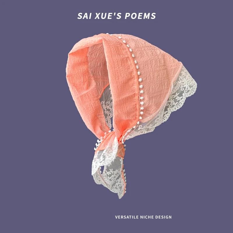 Новые корейские кружевные треугольные хиджабы женские хиджабы летние милые хиджаб-шляпы для девочек квадратные хиджабы милые девичьи сердечки универсальный головной убор