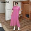 Summer Women's Dress Long Plus Size Splicing Irregular Hem POLO Collar Short Sleeve Dresses