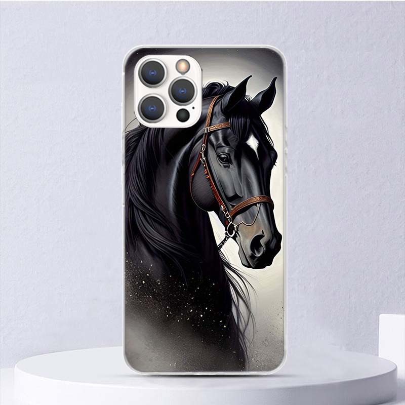 Животное Черная Лошадь Мягкий Чехол Для iPhone 16 17 Air 16E 15 Plus 11 12 13 Mini 14 Pro Max Чехол Для Телефона Apple 7 8 SE Coque Funda 16 1