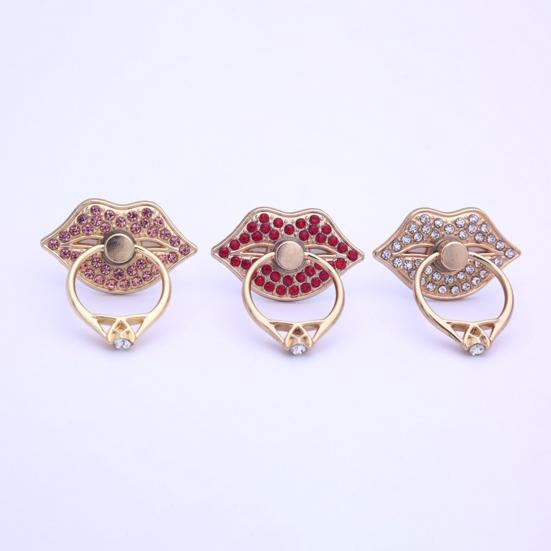 Finger Ring Holder Degree Rotating Metal Universal 360 Rhinestone Lips Shape Phone Ring