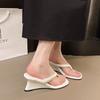 Beautiful Square Head Cool Slippers Women's Summer Outer Wear New Wedges Herringbone Toe Sandals Silver High Heels