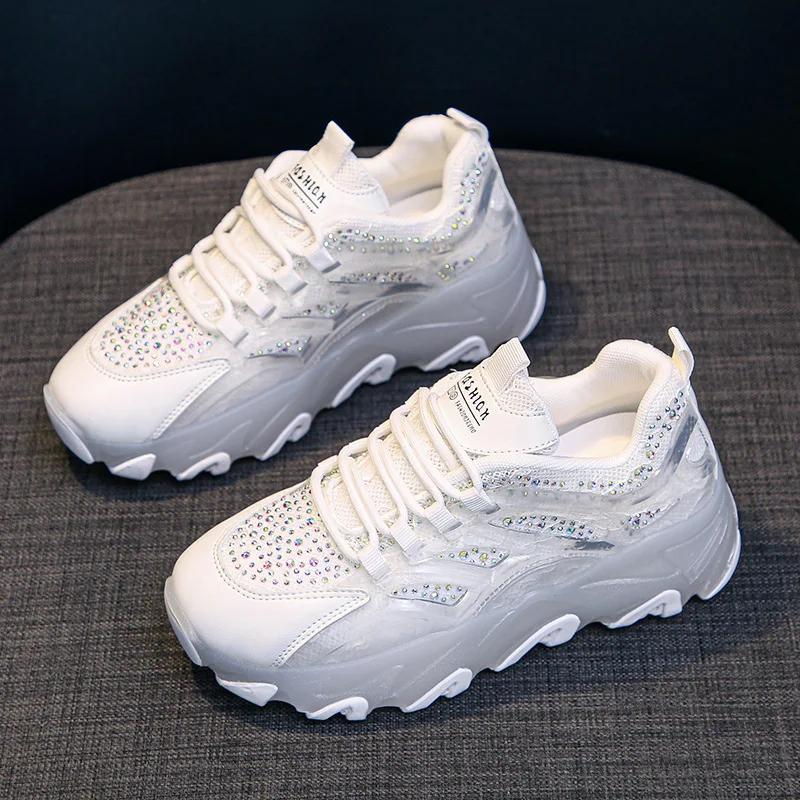 Rhinestone Shoe Woman Sneakers Summer Mesh Breathable Casual Platform Shoes Female Running Sports Vulcanize Shoes Wedges Shoes