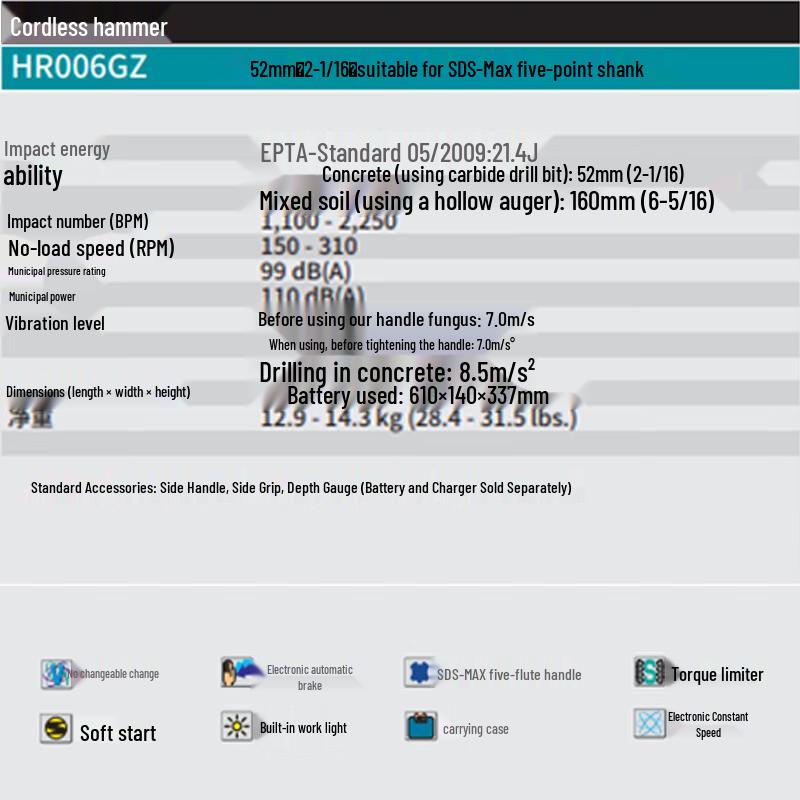 Makita HR006G 80V Бесщеточный перфоратор 52 мм Штепсель CN (адаптер в комплекте)
