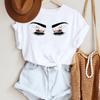 2025 Women Ladies Watercolor Casual Eye Eyelash Fashion Cartoon Summer Lady Print Tee Stylish T Top Tshirts Clothes T-Shirt
