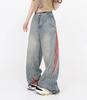 Y2K Blue Jeans for Women High Waist American Street Wide Leg Denim Pants Hip Hop Vintage Straight Summer Trousers
