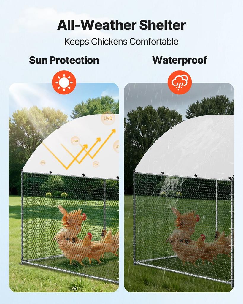 Metal Chicken Coop, 9.8x6.5x6.5ft Large Walk-in Chicken Runs with Cover, Doom Roof Hen House Enclosure with Security Lock, Outdoor Duck Rabbit Cage
