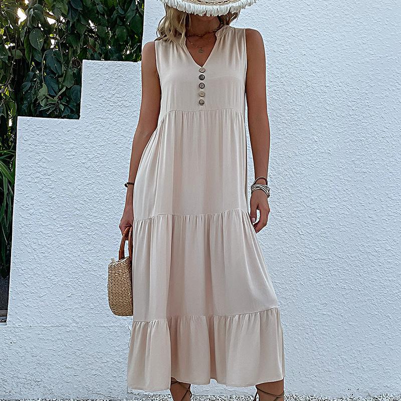 YYFS Женская мода лето весна однотонный принт без рукавов с v-образным вырезом повседневные платья